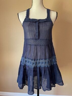 Polo Ralph Lauren 100% Cotton sheer tunic Boho Tiered Sleeveless mini Dress XS/S